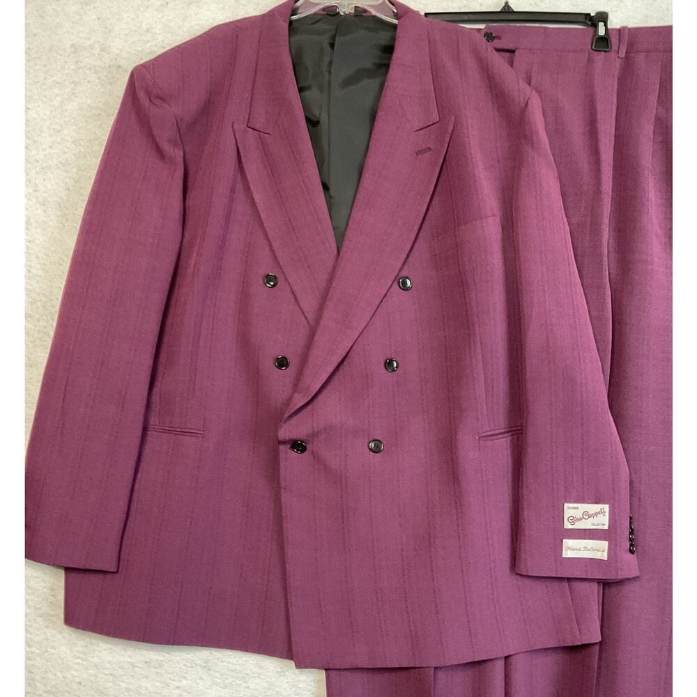 Gino Cappeli Big Tall Suit 56L Pants 52W Purple Stripe DB NWT Unhemmed Retro